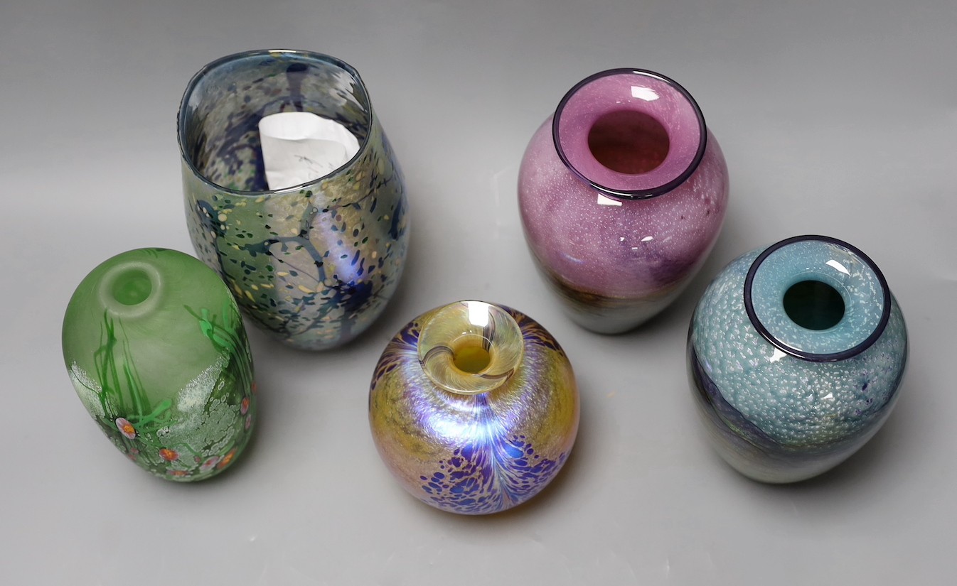 A group of five Studio glass vases - Norman Stuart Clarke, Siddy Langley, two Jonathan Harris and another signed NSC 03 (5)